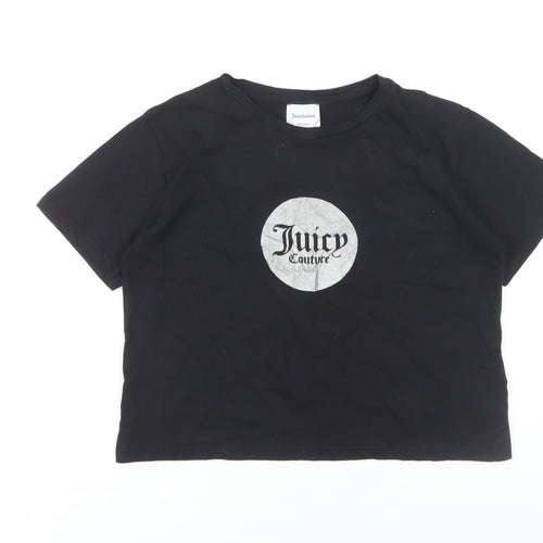 Juicy Couture Girls Black Cropped Graphic T-Shirt Size 12-13