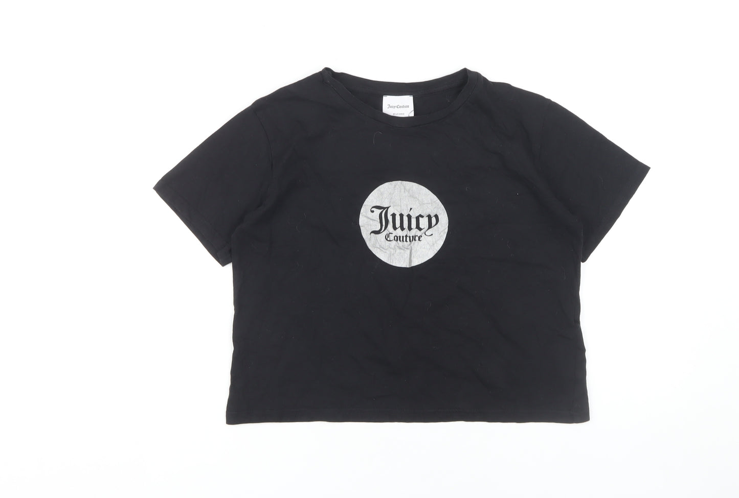 Juicy Couture Girls Black Cropped Graphic T-Shirt Size 12-13