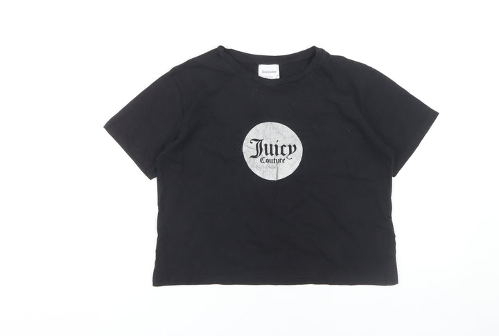 Juicy Couture Girls Black Cropped Graphic T-Shirt Size 12-13
