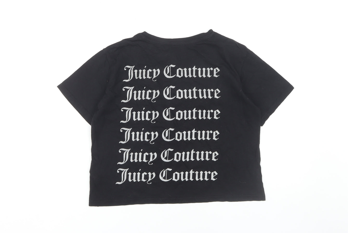 Juicy Couture Girls Black Cropped Graphic T-Shirt Size 12-13