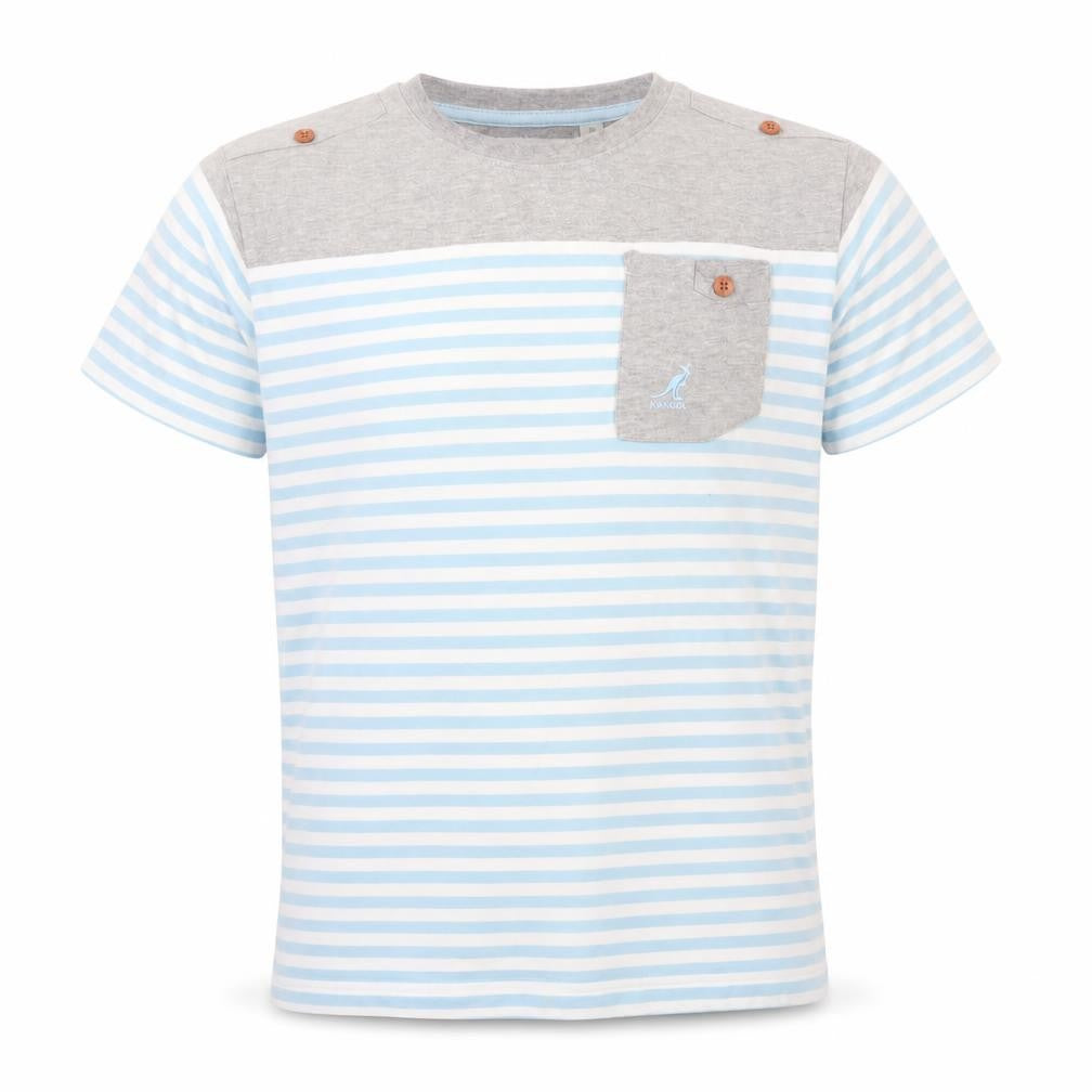 Front view of Kangol Men's Medium Grey Blue Striped T-Shirt