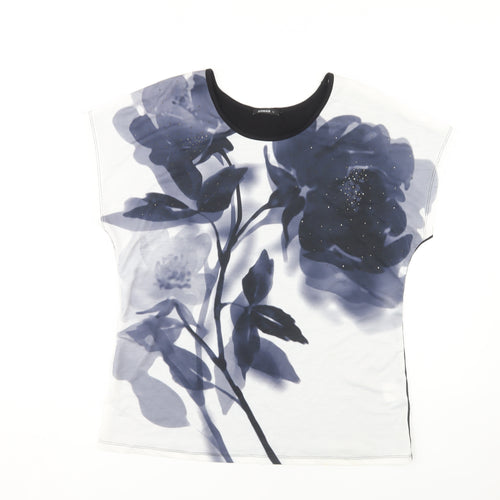 Roman Women's Floral Top, Size 12, Black/White, Cap Sleeve