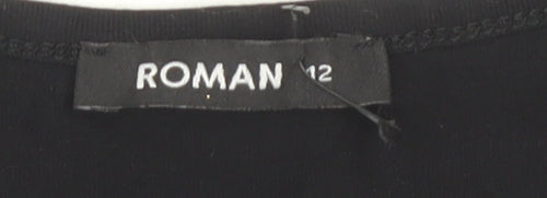 Roman Women's Floral Top, Size 12, Black/White, Cap Sleeve