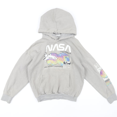 H&M Girls Grey NASA Graphic Print Pullover Hoodie 8-10 Years