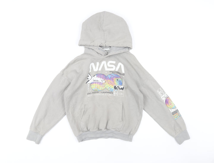 H&M Girls Grey NASA Graphic Print Pullover Hoodie 8-10 Years