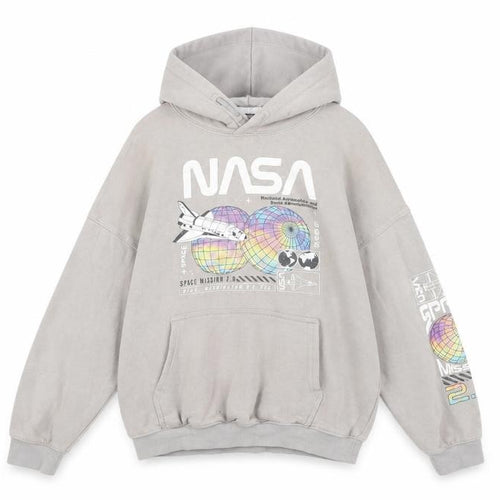 H&M Girls Grey NASA Graphic Print Pullover Hoodie 8-10 Years