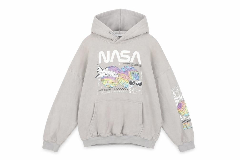 H&M Girls Grey NASA Graphic Print Pullover Hoodie 8-10 Years