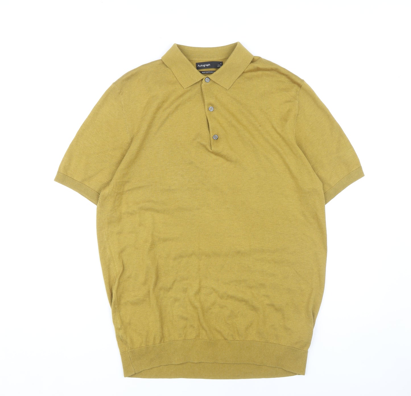 Marks and Spencer Men's Gold Polo Shirt, Medium, Silk-Cotton