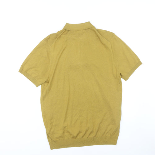 Marks and Spencer Men's Gold Polo Shirt, Medium, Silk-Cotton