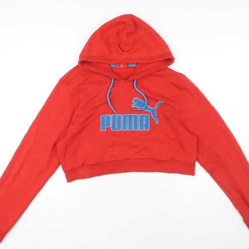 Puma Women's Red Hoodie Size 14 - Logo Pullover