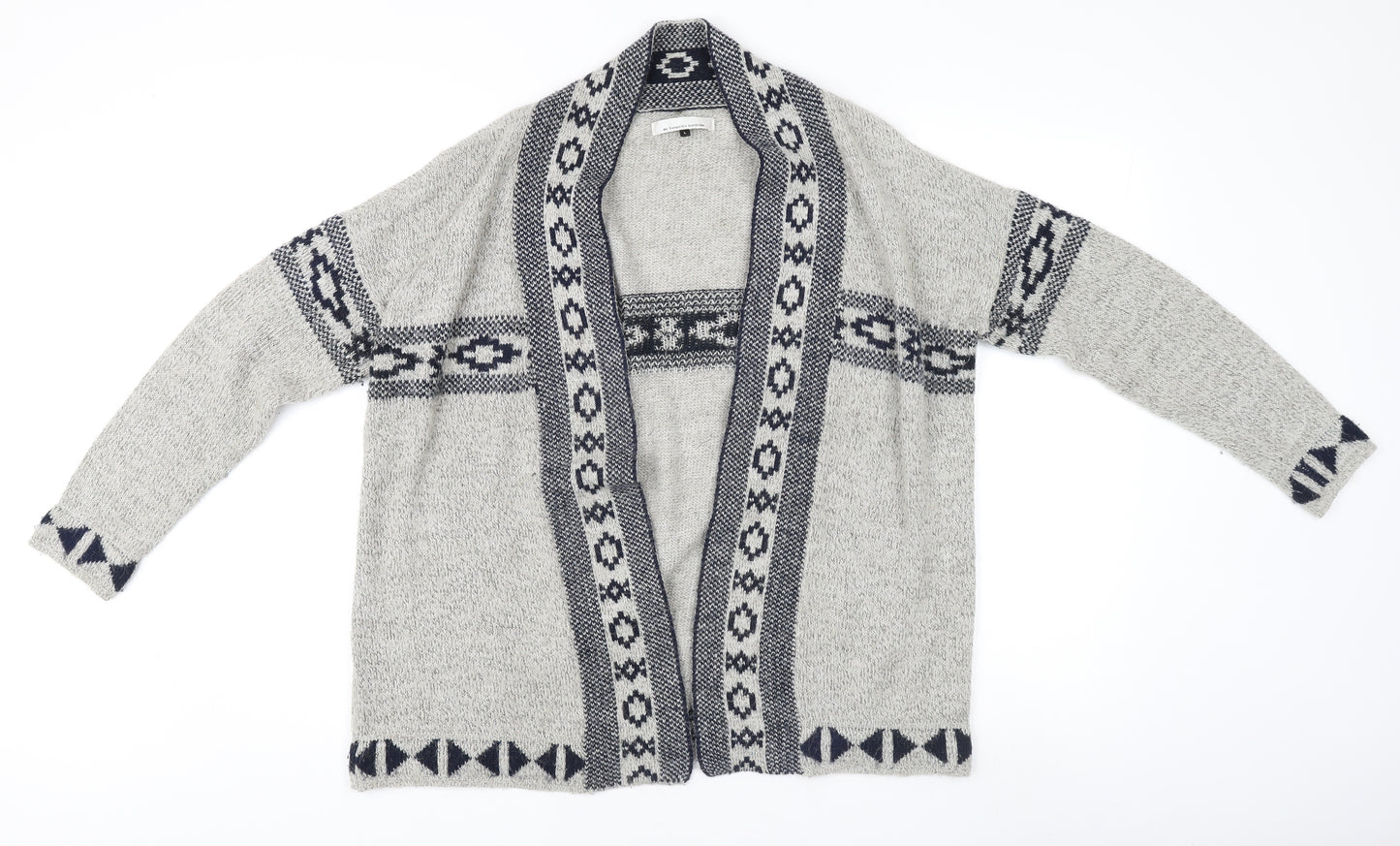 ONLY Women's Grey Aztec Cardigan - L, Chunky Knit