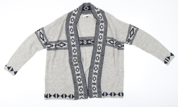 ONLY Women's Grey Aztec Cardigan - L, Chunky Knit