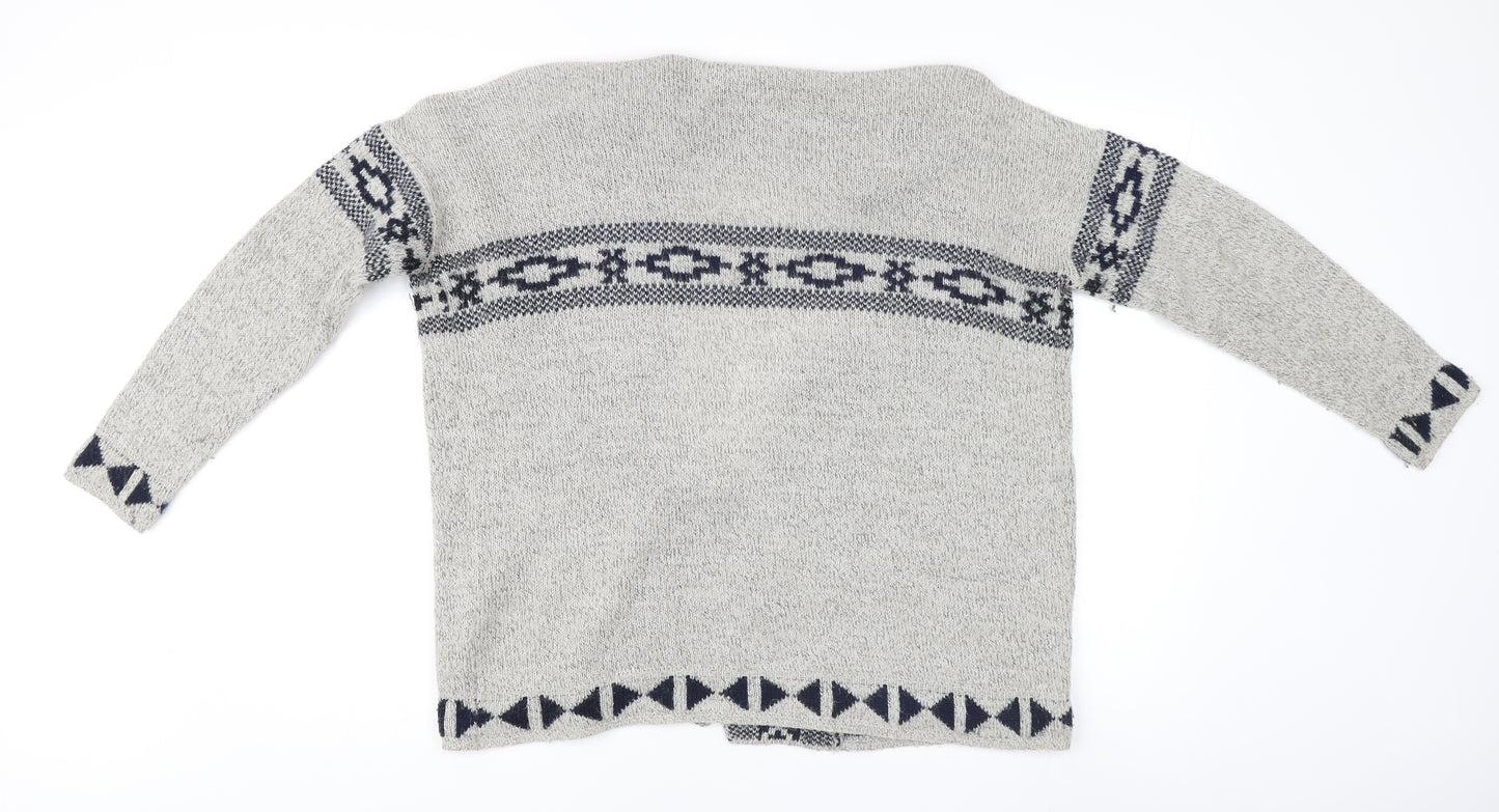 ONLY Women's Grey Aztec Cardigan - L, Chunky Knit