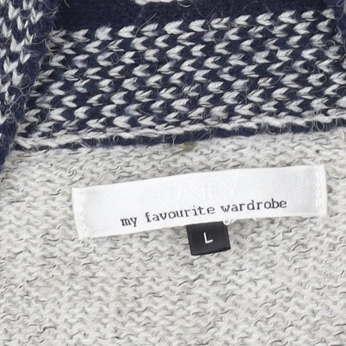 ONLY Women's Grey Aztec Cardigan - L, Chunky Knit