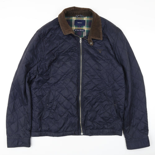 GANT Men's Blue Quilted Jacket, XL, Zip Closure