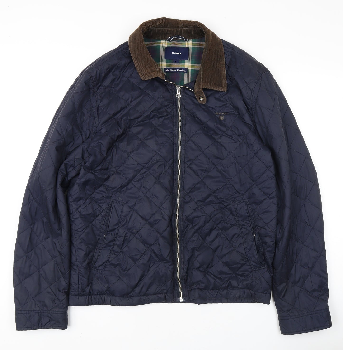 GANT Men's Blue Quilted Jacket, XL, Zip Closure