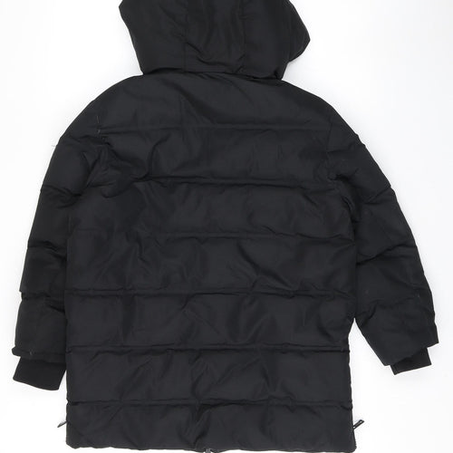 Zara Girls Black Puffer Jacket 8-9 Years Hooded Winter Coat