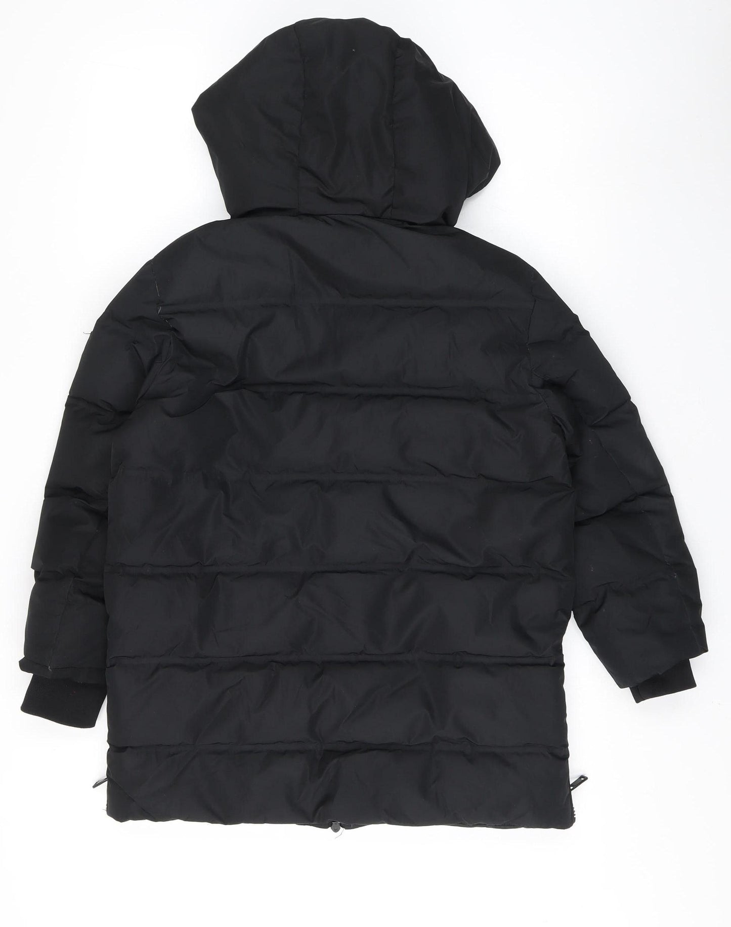 Zara Girls Black Puffer Jacket 8-9 Years Hooded Winter Coat