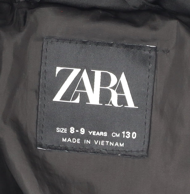 Zara Girls Black Puffer Jacket 8-9 Years Hooded Winter Coat