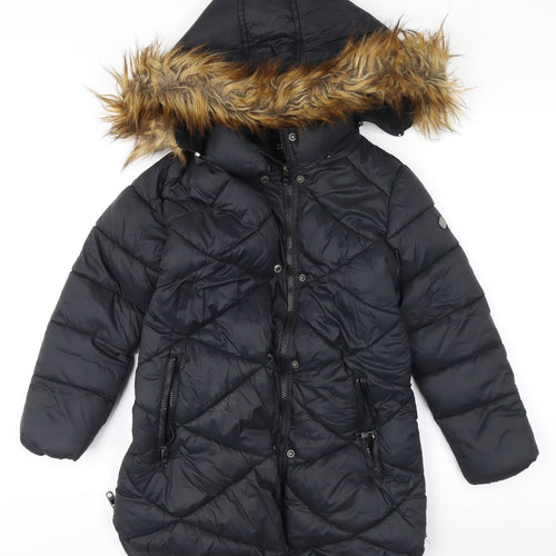 Steve Madden Girls Black Puffer Jacket 7-8Y Hooded Winter