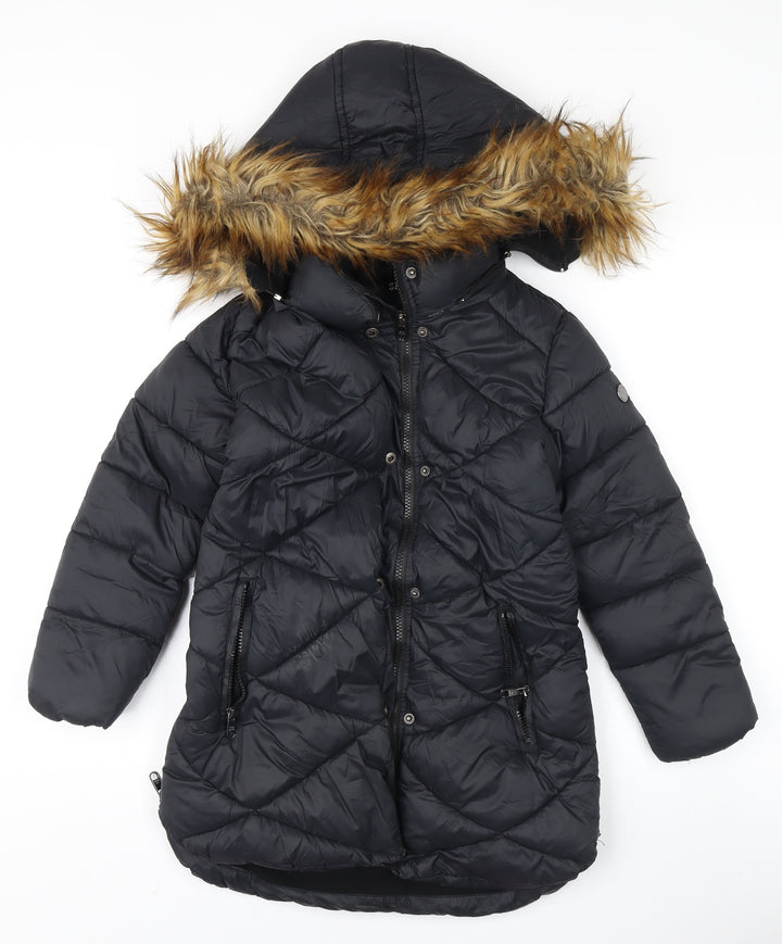 Steve Madden Girls Black Puffer Jacket 7-8Y Hooded Winter