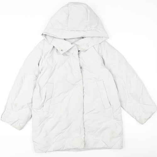 Zara Teens White Hooded Long Coat Size 10