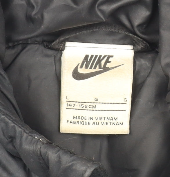 Nike Women's Black Puffer Jacket L Hooded Winter