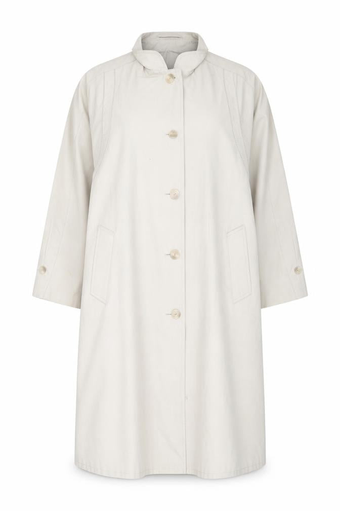 Front view of St Michael Women's Beige Long Coat, size 16, Vintage