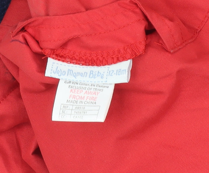 JoJo Maman Bébé Boys Red Puffer Jacket, Size 12-18 Months