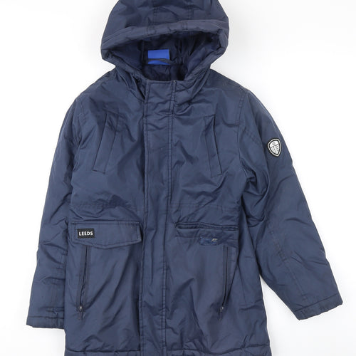 LUFC Boys' Blue Parka Coat 7-8 Years Hooded Lined Winter