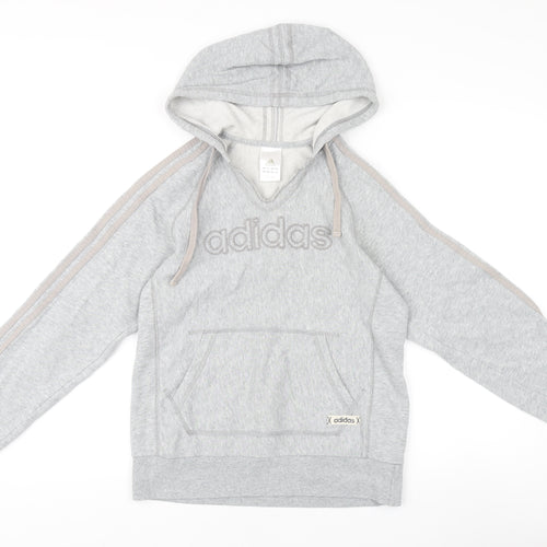 Adidas Women's Grey Pullover Jumper, Size 12, Hooded, Logo