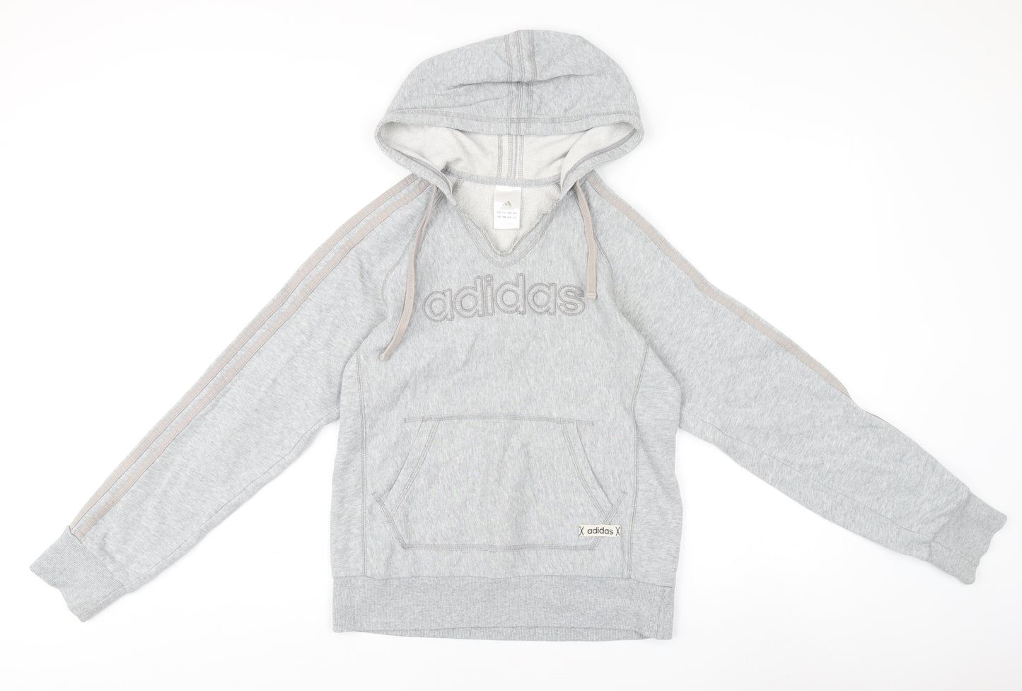 Adidas Women's Grey Pullover Jumper, Size 12, Hooded, Logo