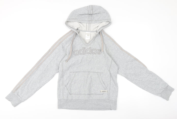 Adidas Women's Grey Pullover Jumper, Size 12, Hooded, Logo