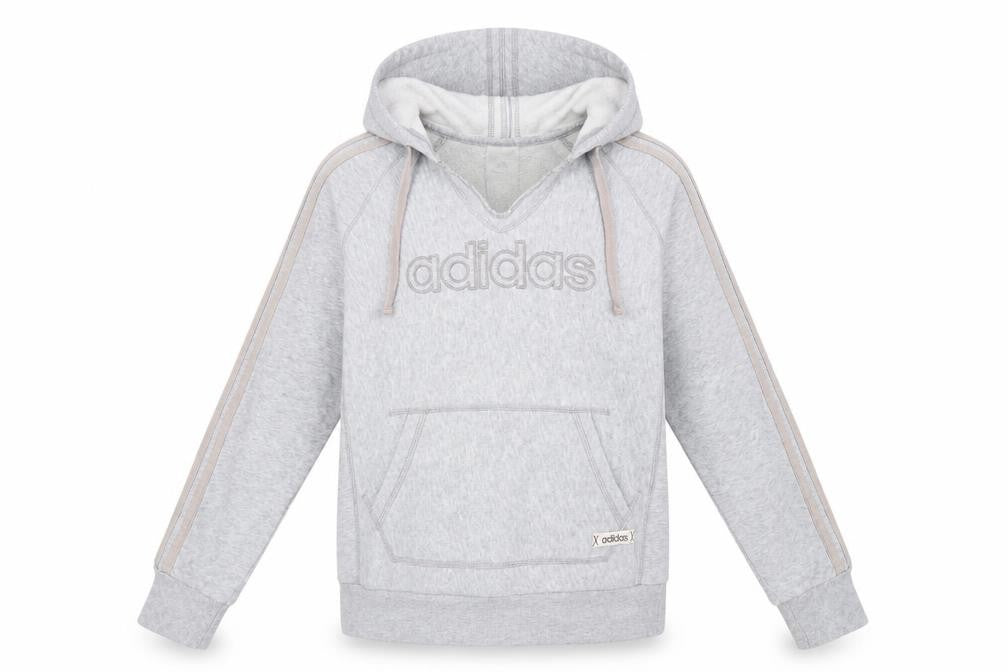 Front view of Adidas Women's Grey jumper, size 12, Hooded, Logo