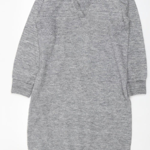 OBJECT Women's Grey Collared Jumper Dress L - Casual Style
