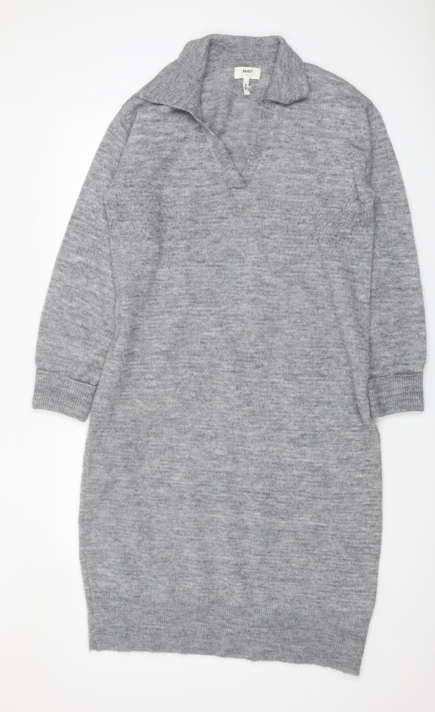 OBJECT Women's Grey Collared Jumper Dress L - Casual Style