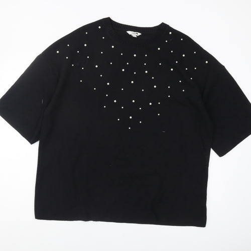 Marks and Spencer Women's Black Beaded Jumper, Size 18