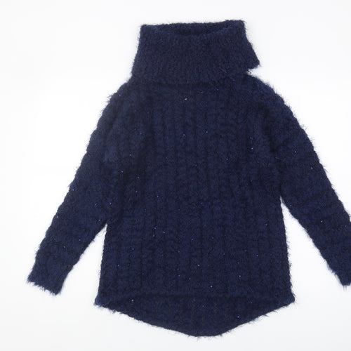Jacqueline Riu Women's Blue Roll Neck Pullover Jumper