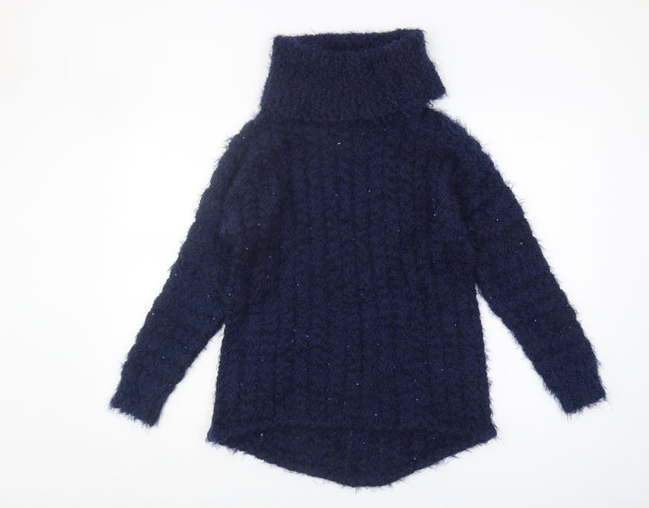 Jacqueline Riu Women's Blue Roll Neck Pullover Jumper