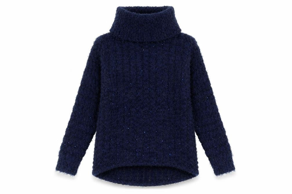 Front view of Jacqueline Riu Women's Blue Roll Neck jumper