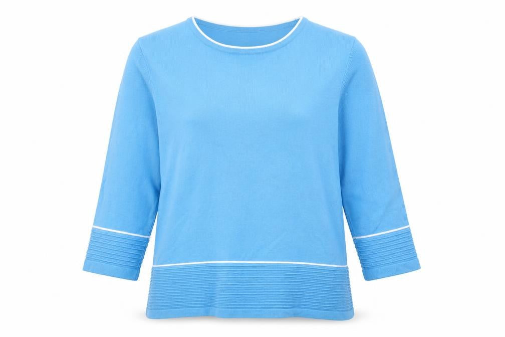 Front view of Bassini Women's Blue jumper, size M, Crew Neck