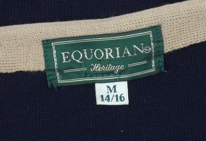 Equorian Women’s Blue Cardigan M V-Neck Wool Blend