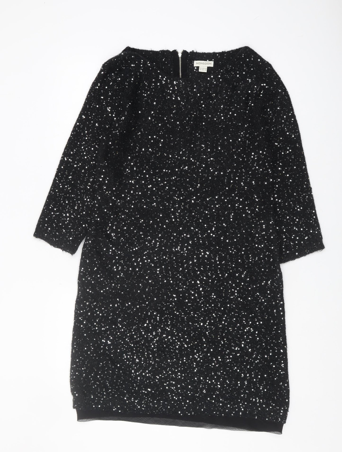 Monsoon Black Sequin Women's Sheath Dress Size 14