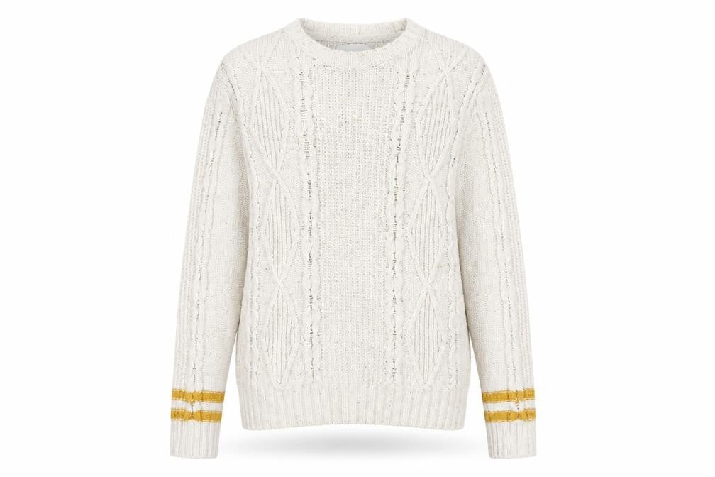 Front view of American Eagle Outfitters Women’s Ivory Cable-Knit Pullover XL