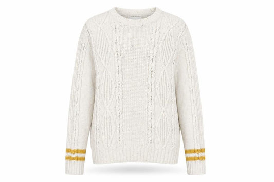 Front view of American Eagle Outfitters Women’s Ivory Cable-Knit Pullover XL