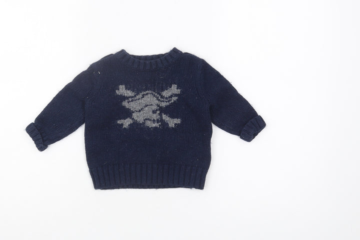 Gap Unisex Blue Skull Knit Pullover Jumper, 12-18 Months