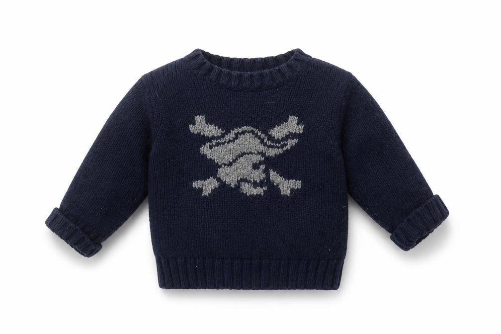 Front view of Gap unisex blue skull knit jumper, 12-18 months