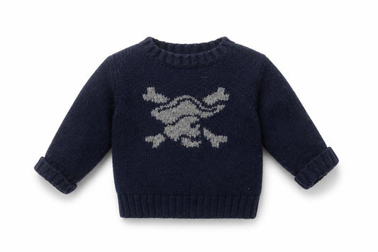Front view of Gap unisex blue skull knit jumper, 12-18 months
