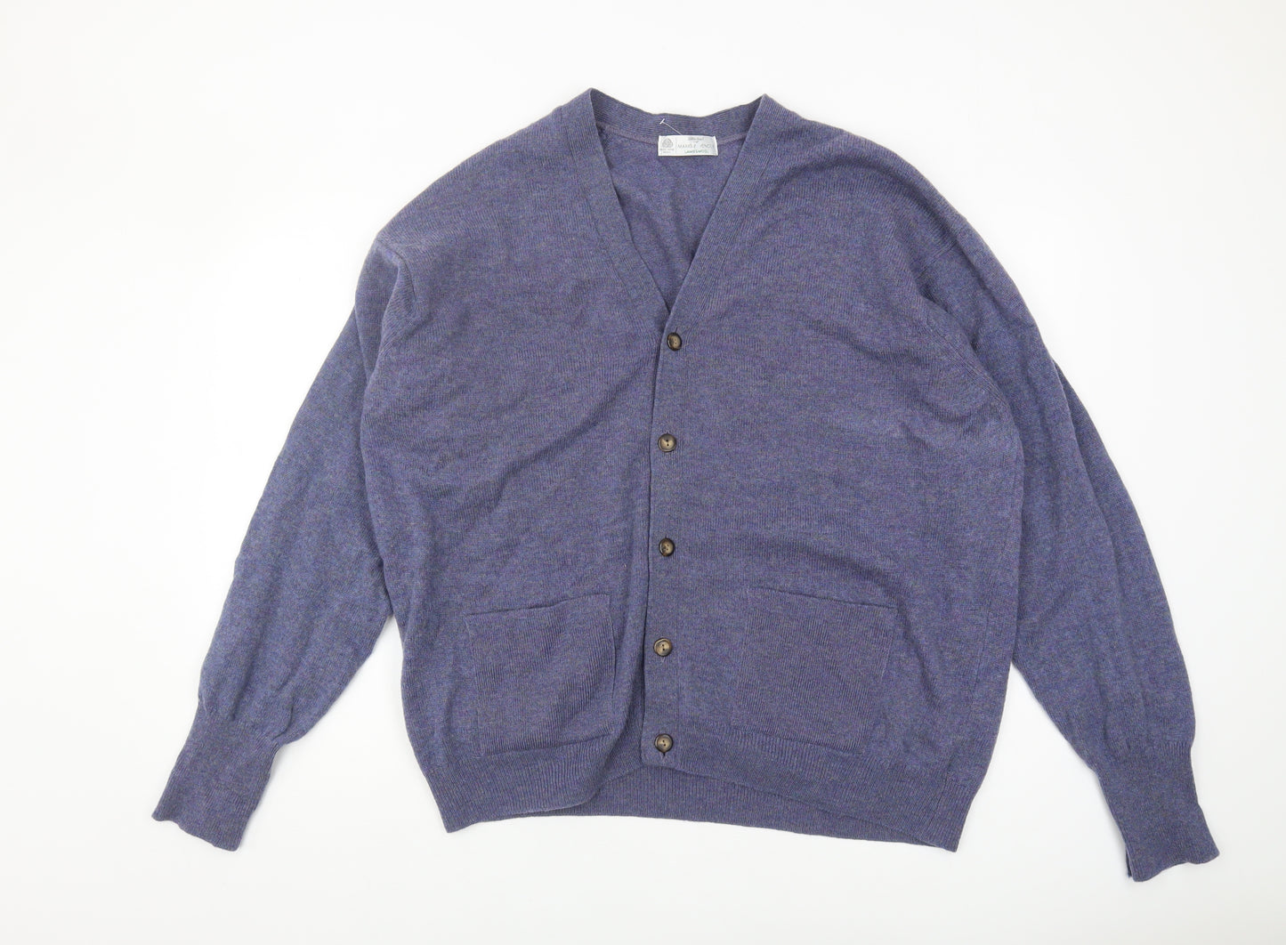 Marks & Spencer Men's Blue XL Cardigan Wool V-Neck