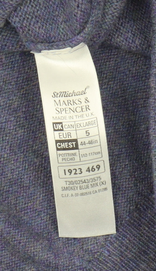 Marks & Spencer Men's Blue XL Cardigan Wool V-Neck